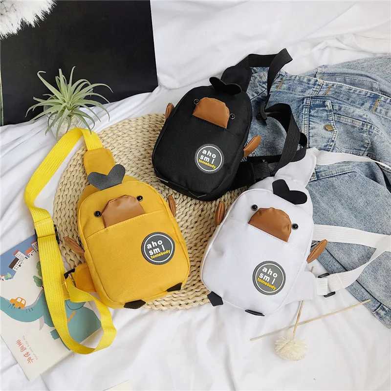 Funny Baby Crossbody Bags Cute Cartoon Duck Chest Bag for Kids Boy Girl Portable Solid Color Canvas Children Shoulder Bags L261017130X