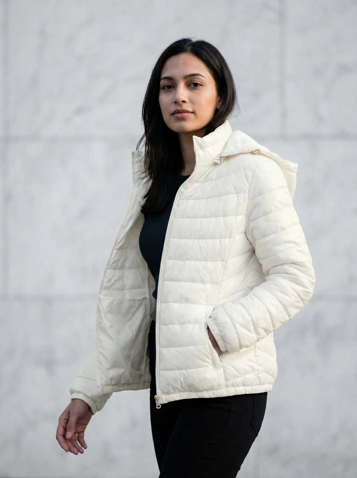Women's Down Parkas Women's Fashionable Ultra Light Jacket with Hood Women's lightweight Short Parker Winter Outdoor Warm JacketT2610