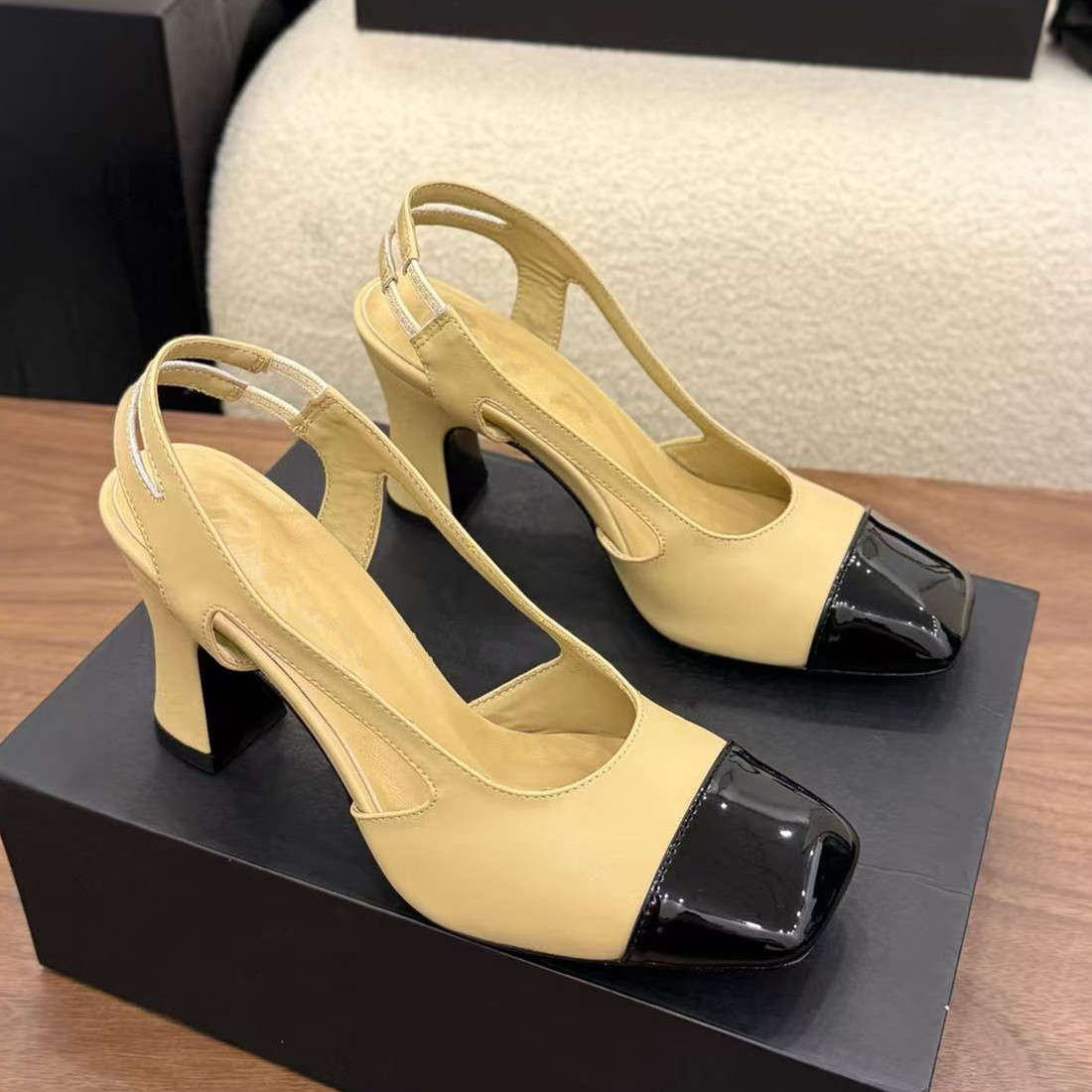 French Sheepskin Slippers for Women, 2026 Summer Edition, Wearing Genuine Sheepskin Baotou High Heels for Women, Coarse Heels Sandals for Women