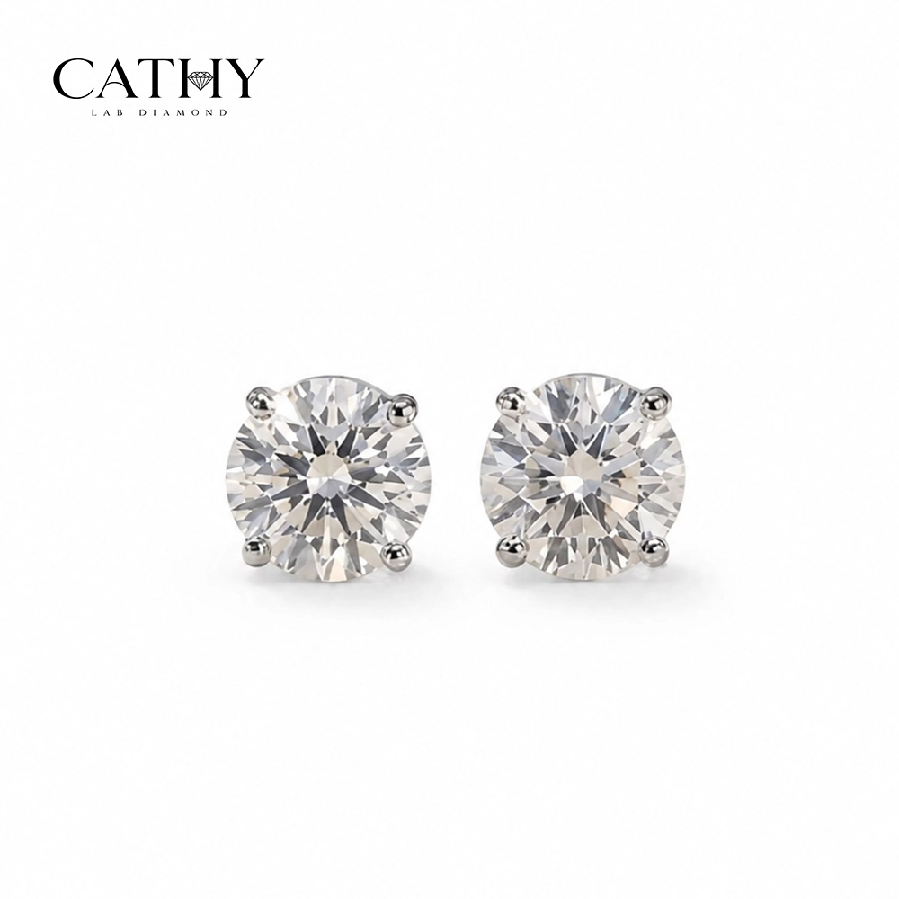 CATHY Hot Sale18K Yellow/White/Rose Gold/Platinum Round Cut Four Prong Design Lab Grown Diamond Earrings IGI Certified Women's