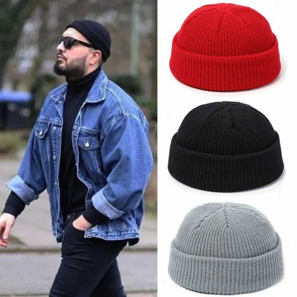 Beanie/Skull Caps Trendy Korean Style Knitted Hats Flanged Warm Hip Hop Hat Short Melon Cap Autumn and Winter Q261017