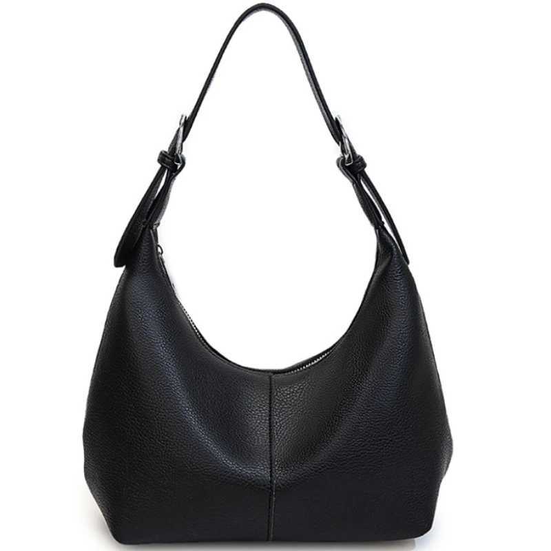 Evening Bags 2026 New Black Soft Leather Hobo Bag for Women Large Capacity Shoulder Handbag Trendy Vintage Underarm Purse Ladies Daily Tote H261016