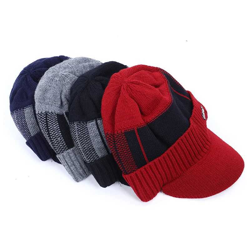 Cotton Winter Cap New Visor Knit Beanie Thicken Hedging Cap Winter Man Caps Outdoor Skullies Men Letter Graphic Knit Hat M261016