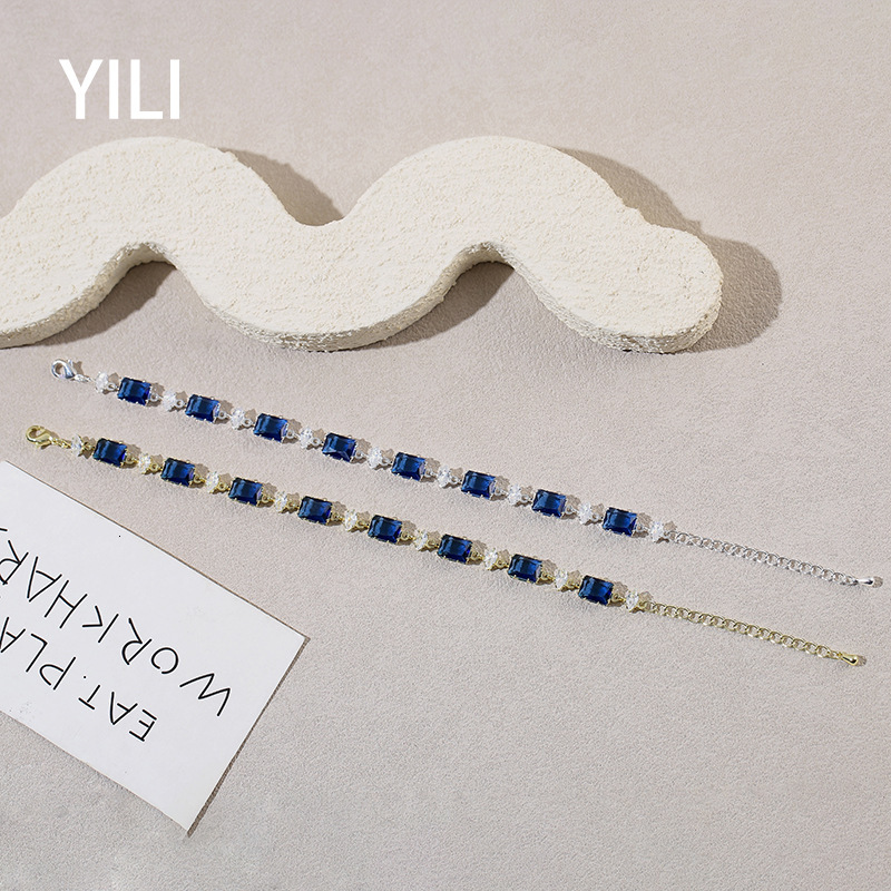 Ins-Style Sugar Cube Sapphire Crystal Zircon Simple Vintage, Women's Bracelet, European And American Cross-Border Jewelry Wholesale