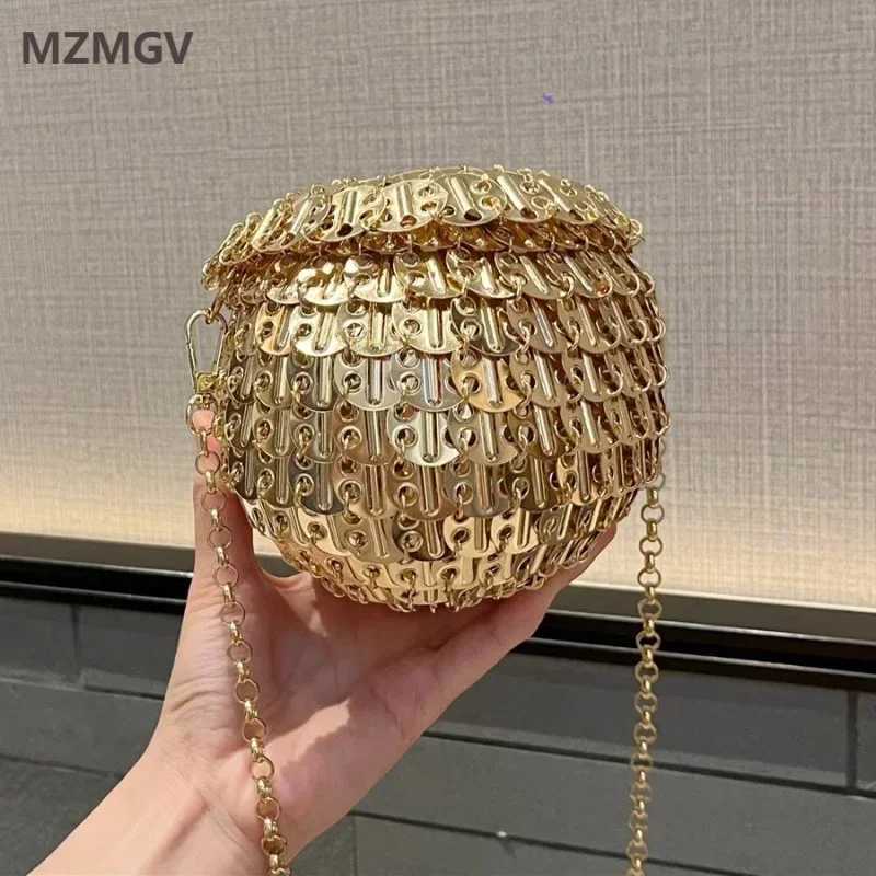 Evening Bags Design Gold Silver Metal Sequins Round Evening Bag Fashion Dress Party Wedding Clutch Bag Women's Hand Woven Circle Bag H261016