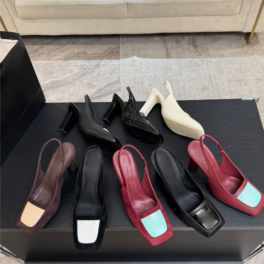 2026 new High quality leather Suede Square-toe High-heeled Slingback sandals pumps high heels Dress shoes Luxury designer heels Evening party shoes