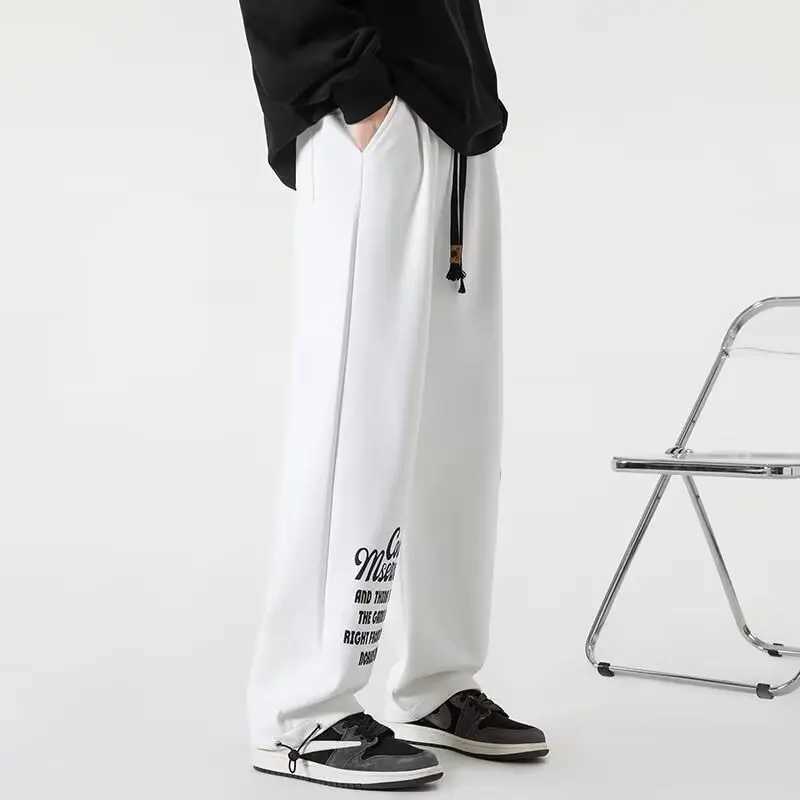 New Men's Casual Street Style Trendy Print Fashionable Black and White Color-Block Straight Cut Design Sweatpants Men Pants S261016Y0MR