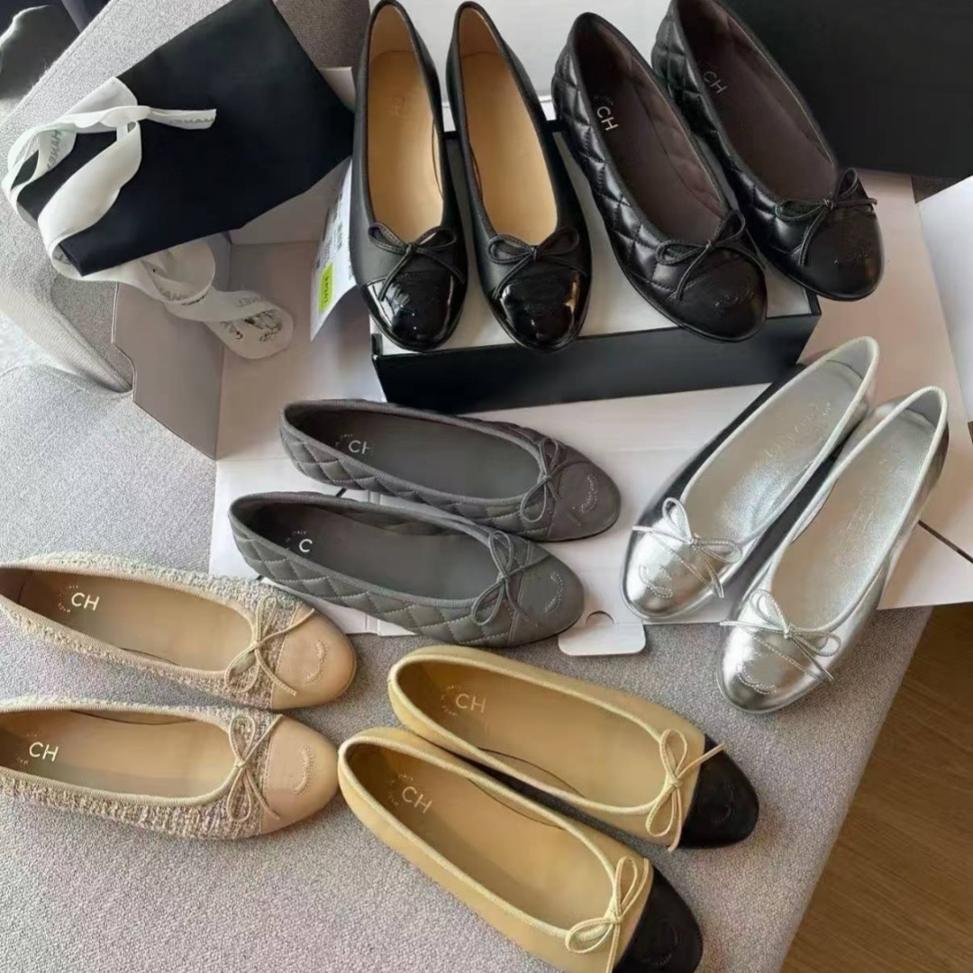 designer ballet flats luxury Women Ballet Flats Round Toe Bow Slip On Quilted Two Tone Color Block Casual Elegant Leather Flat Shoes