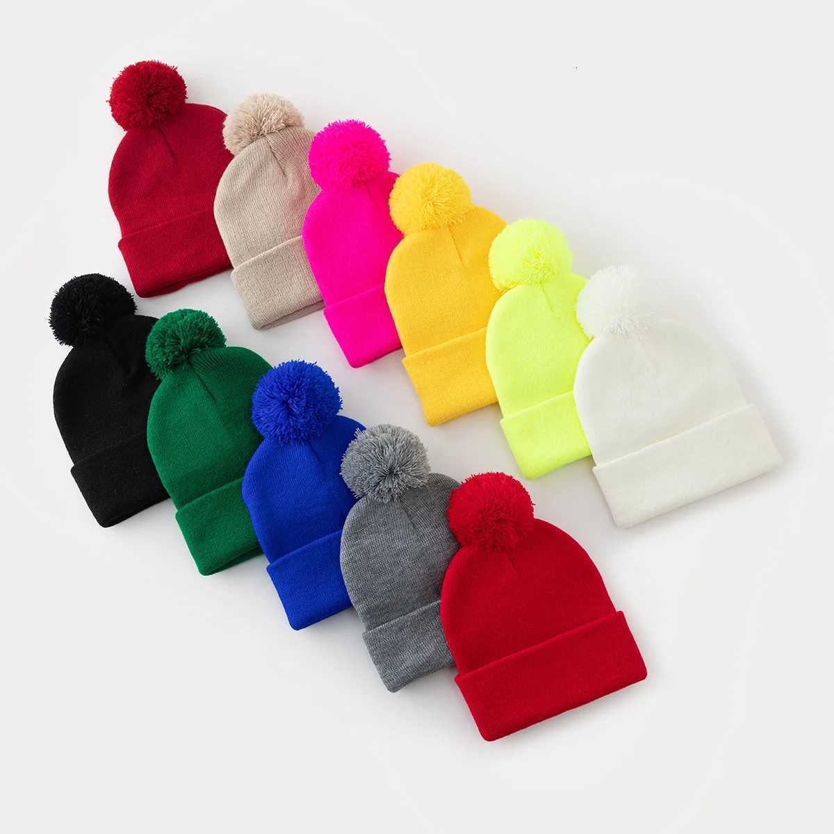 Beanie/Skull Caps Winter Warm Women Mens Knitted Hats with Pom Solid Color Skullies Beanies Children's Hat for Boys Girls Accessories Q261017