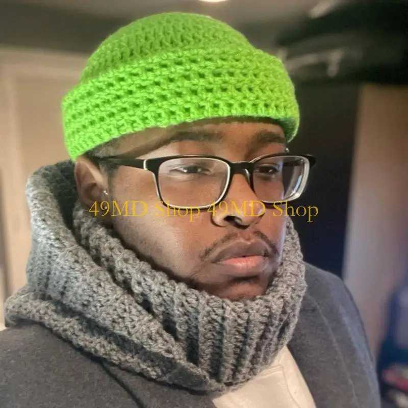 Beanie/Skull Caps 49MD Elastic Windproof Beanie Knit Skull Cap Color Matching Skiing Hat for Adult TeenT261017