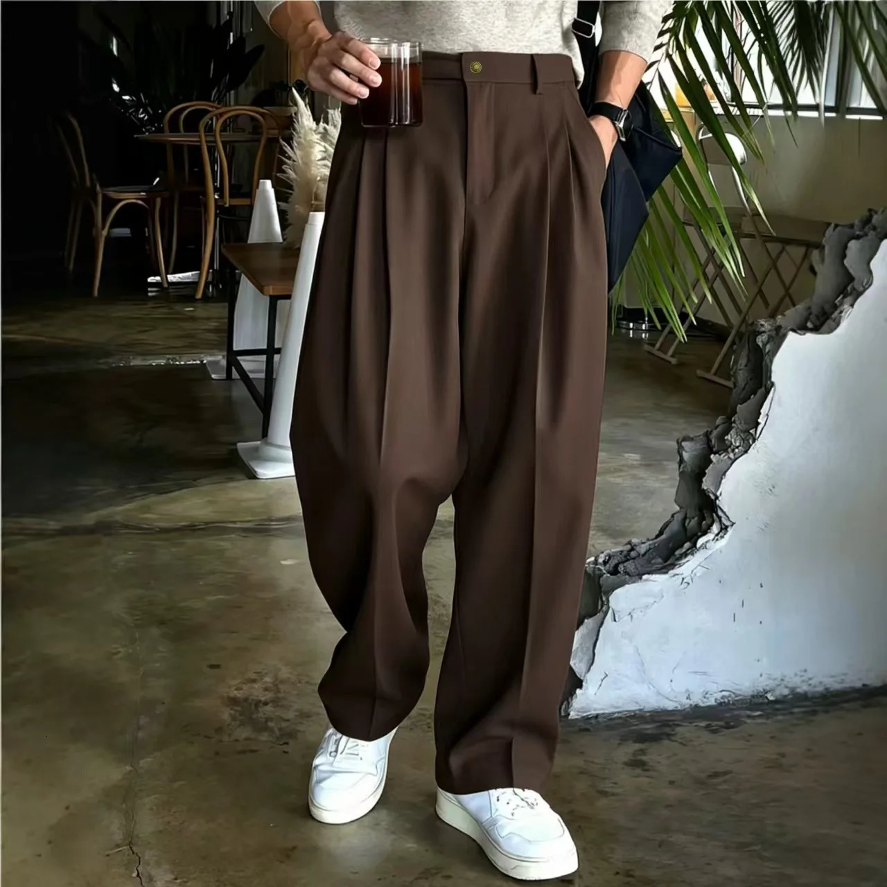 2026 Spring Autumn Suit Pants Men Fashion Social Mens Dress Korean Loose Oversized Solid Wide Leg Trousers 261017