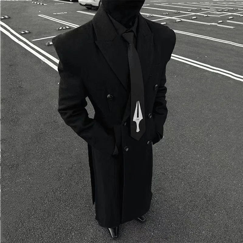Autumn Winter British Style Double Breasted Woolen Coat Man Padded Shoulder Thickened Wool Trench Coat Long Overcoat 261016