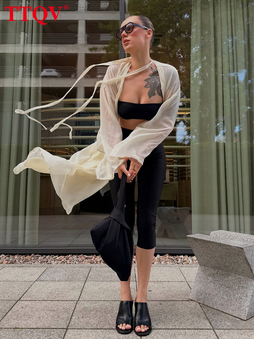 2026 Sexy Loose Beige Women 2027 Fashion V-Neck Long Sleeve Ankle Length Dresses Elegant Classic See Through Female Dress