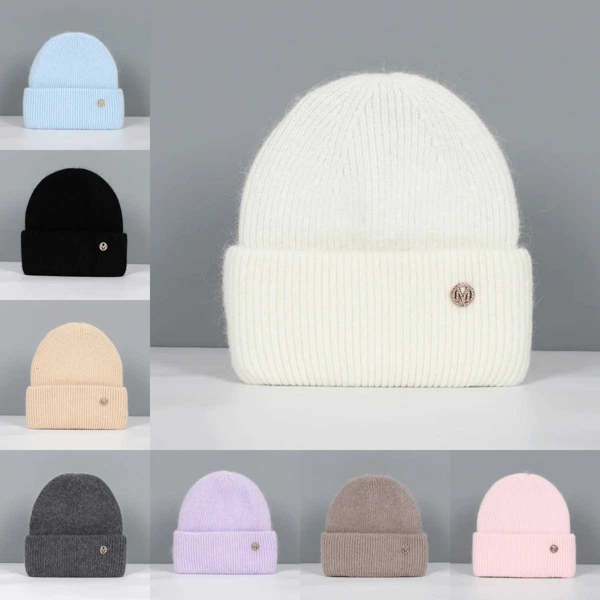 Beanie/Skull Caps Winter Hats For Women Rabbit Fur Beanie Hat Woman Knitted Skullies Beanies Solid Wool Soft Autumn Winter Cashmere Caps Bonnet Q261