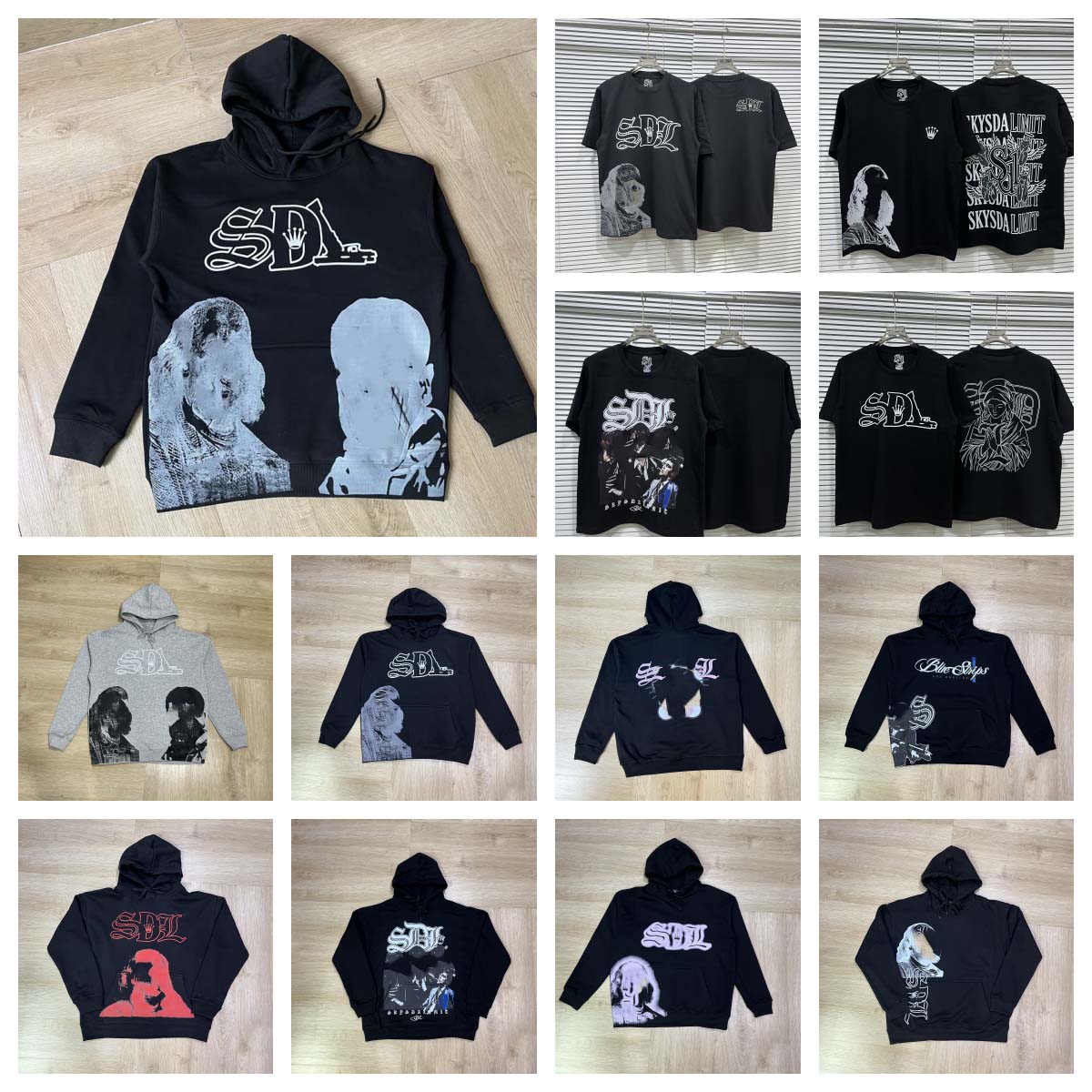 SDL hoodie Mens Designer Shirts Sdl Blue Strips Black Hoodie SDL Hoodies Collection Hip-hop Retro Street Rock Style hoodies TURE