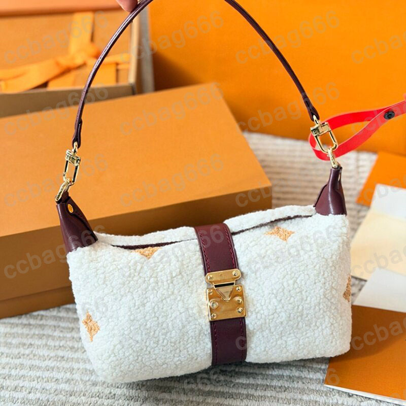 21cm Lady Designer Lambswool Cosmetic Case Portable Top Handle Clutch Lunch Vanity Makeup Bag With Letter Old Flower Removable Strap Crossbody Makeu