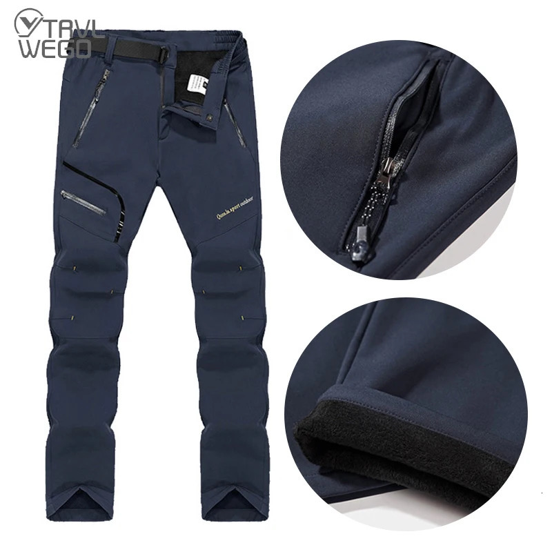 TRVLWEGO 6XL Mens Snow Ski Waterproof Fleece Lined Pants Trekking Winter Insulated Outdoor Hiking Mountain Softshell Trousers 261017