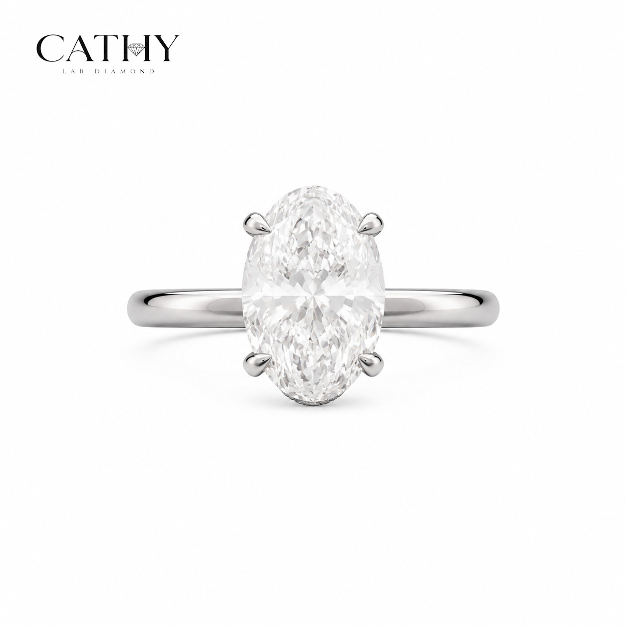 Oval Cut IGI Certified Lab Grown Diamond Hidden Halo Solitaire Engagement Ring Eco-Friendly Customizable White Metal Bridal