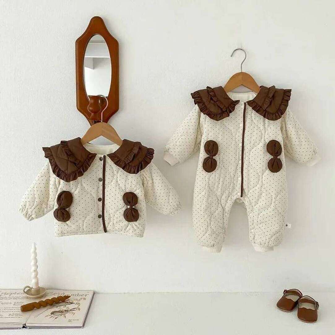 Girls Hoodie Korean Autumn Winter Infant Girls Outerwear Baby Girl Solid 3D Bow Thickened Worm Romper Toddler pullover Plush Versatile