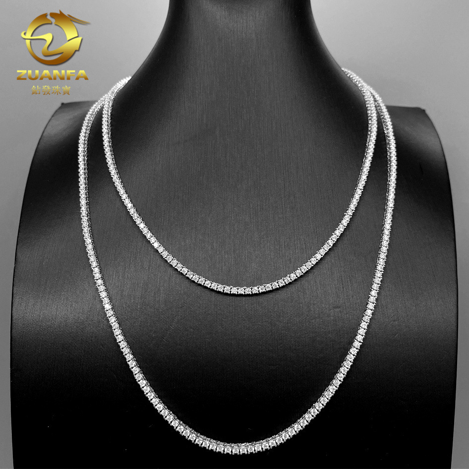 In Stock European and American INS Hot Sale 3mm 925 Silver Inlaid Moissanite Hip Hop Single Row Unisex Tennis Chain HipHop Jewelry