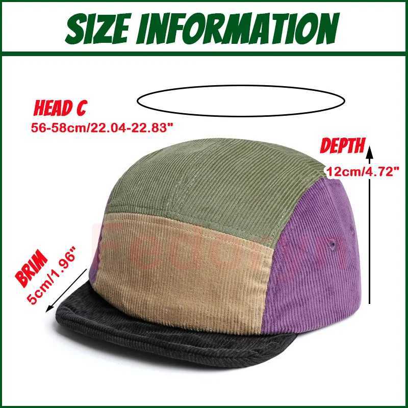 Custom Embroidery Retro Fedoryn Corduroy Short Brim Hat Multicolor Patchwork 5-Panel Cap for Men and Women DIY Baseball Cap M261016