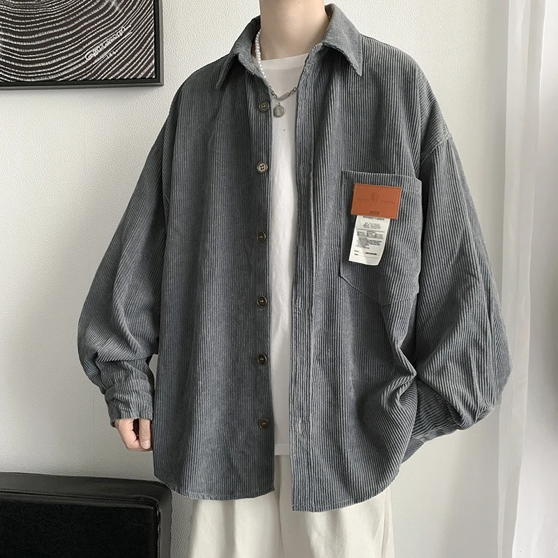 2026 Men's Corduroy Shirts Casual Fashion Solid Color Autumn Loose Streetwear Shirt Men Japanese Vintage Style Blouse 261015
