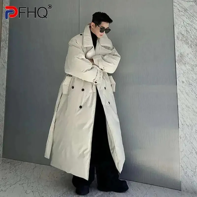 PFHQ Winter Oversize Silhouette Thickened Double Breasted Long Cotton Coat Solid Color Male Tops Solid Color Casual 21Z7505 261015