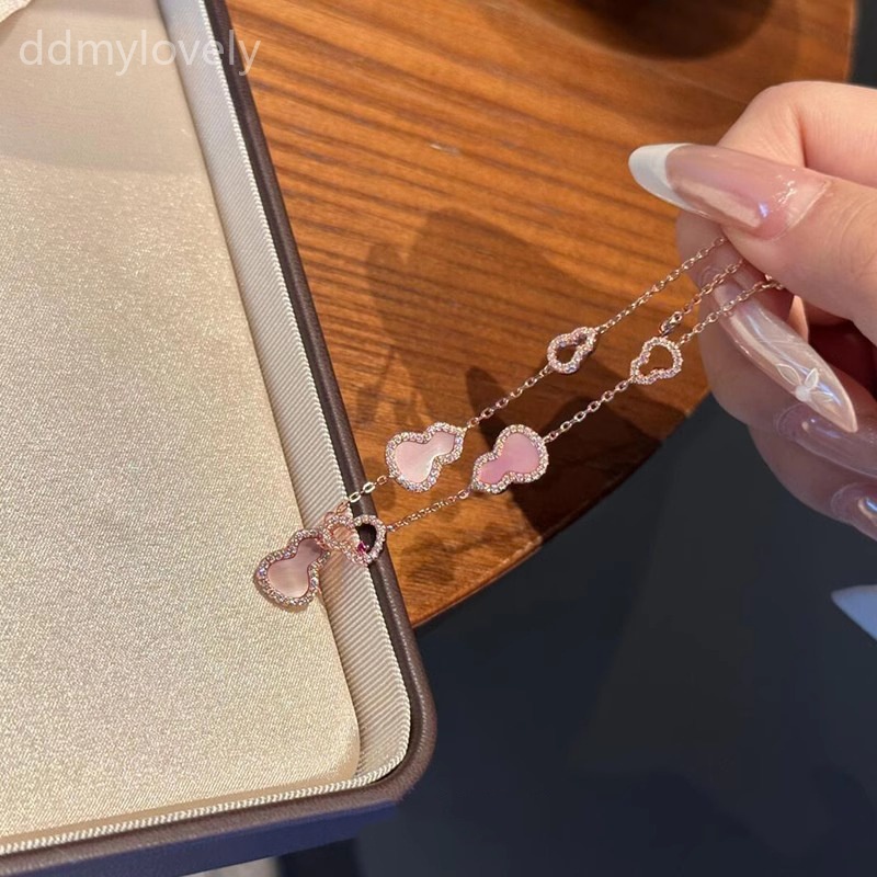 Rose Gold Plated Mother of Pearl Gourd Charm Bracelet for Women Sparkly Jewelry Gift