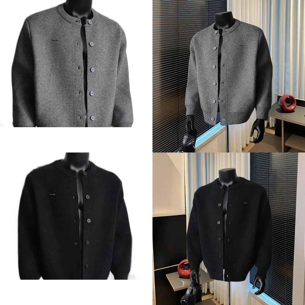 Vintage Brand Designer Luxury New In Stock: Baseball Collar Cardigan Solid Color Loose Fit Casual Relaxed Style Trendy Men's Sweater Jacket Uni
