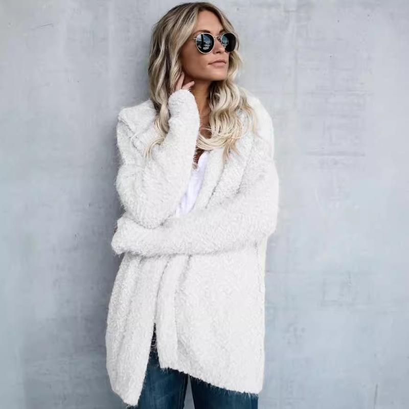 Cardigan à capuche ouvert sur le devant, couleur unie, ample, chaud, manches longues, décontracté, automne, hiver, vêtements de dessus