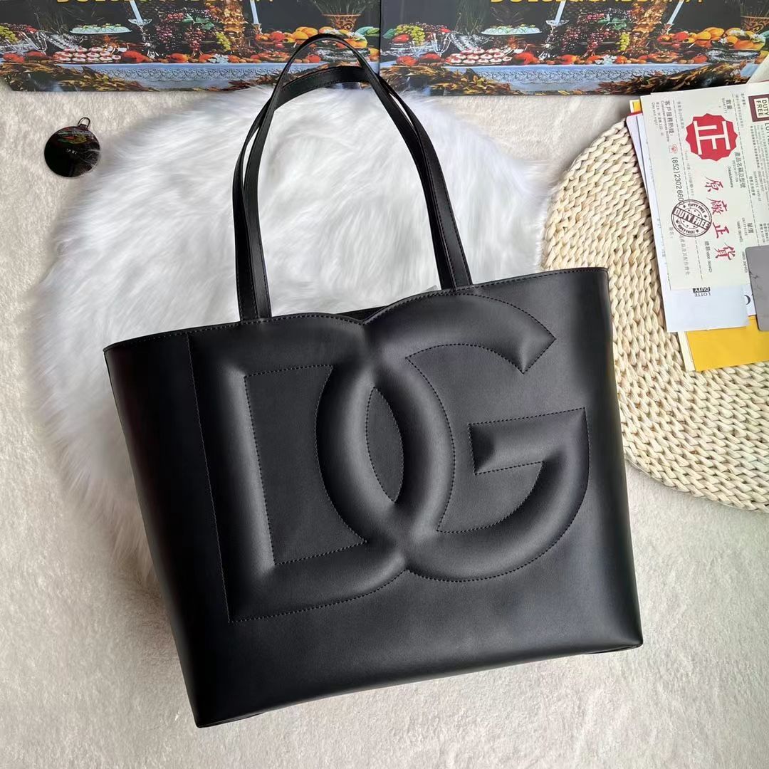 Designer Christian CD Black Leather Tote Bag Large Embossed Letter Design Top Handle Shoulder Handbag for Women Casual BO30