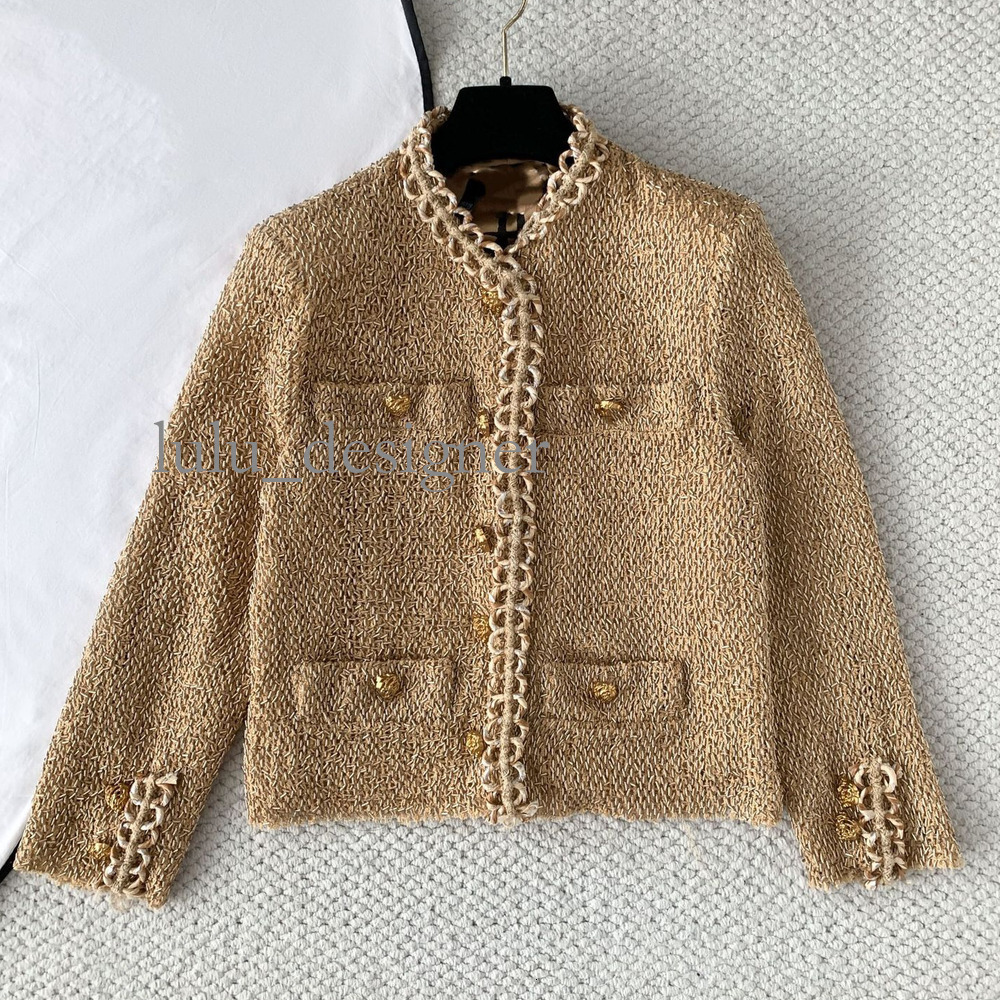 Designer jacket women winter 2026 New Style Tweed Short Jacket Women Featuring Round Neckline, Single-Breasted Design And Woven Gold Trim