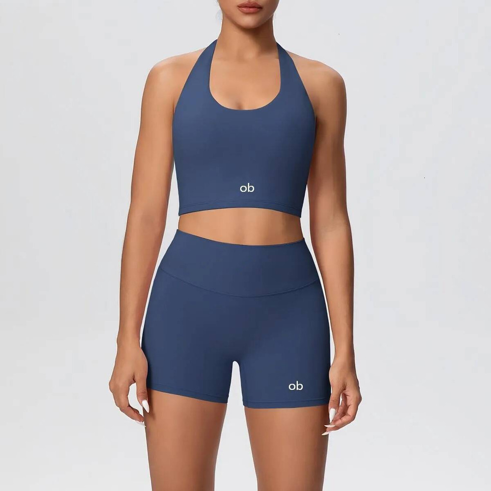 Alolysness Tracksuits New Solid Color Double Sided Brushed Tight Fitting Neckless Short Pants Yoga For Exercise Running And Fitness Alolnesets Two P