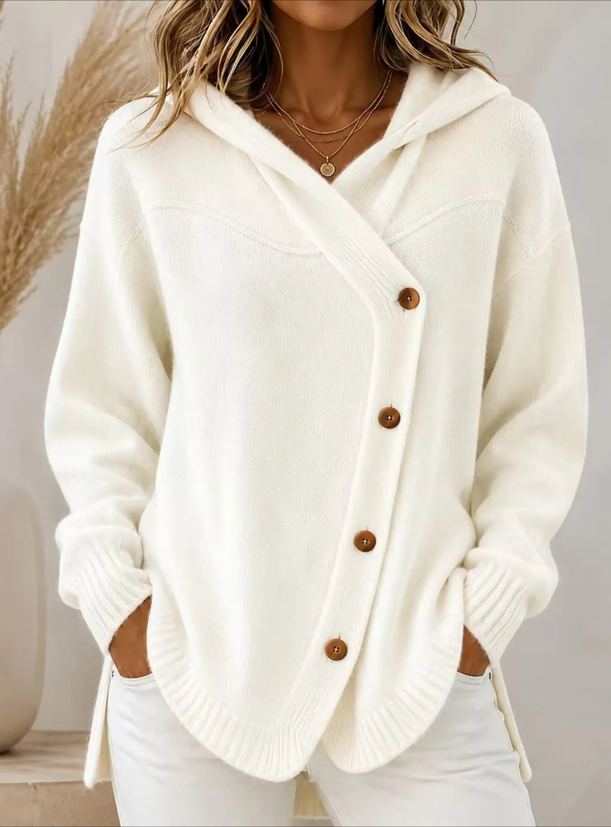 1846 European and American style autumn/winter new women's sweater casual loose button long sleeve hooded cardigan