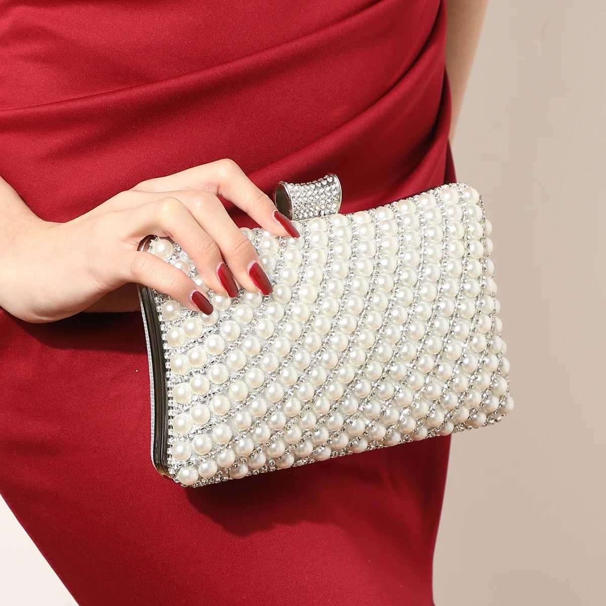Evening Bags Pearl Beaded Evening Clutch Bags For Women Elegant Lady Top-handle Bag Crystals Wedding Party Dress Prom Handbag H261016