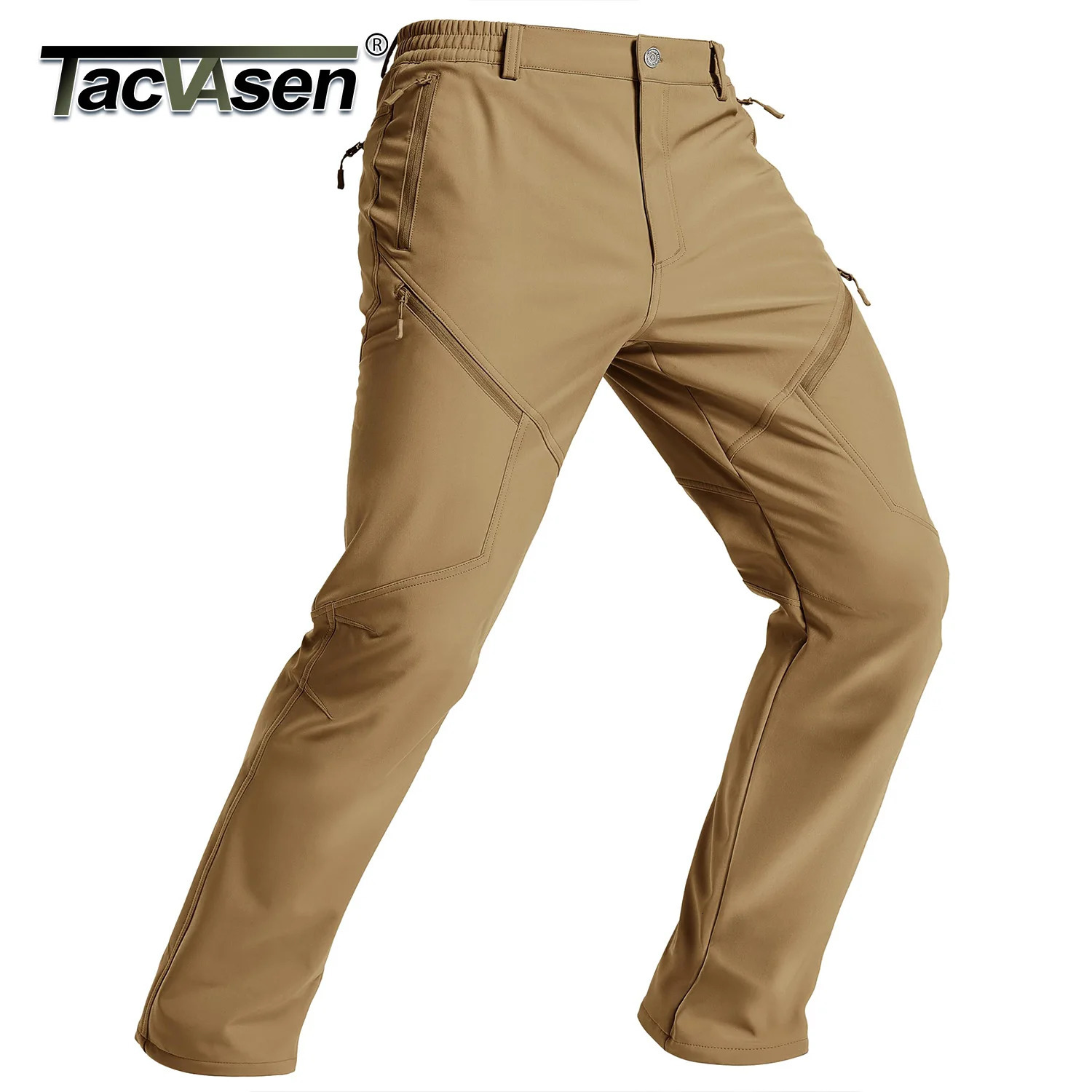 TACVASEN Mens Winter Hiking Pants Fleece Lined Waterproof Softshell Snow Ski Insulated Work Cargo with 6 Zip Pockets 261016
