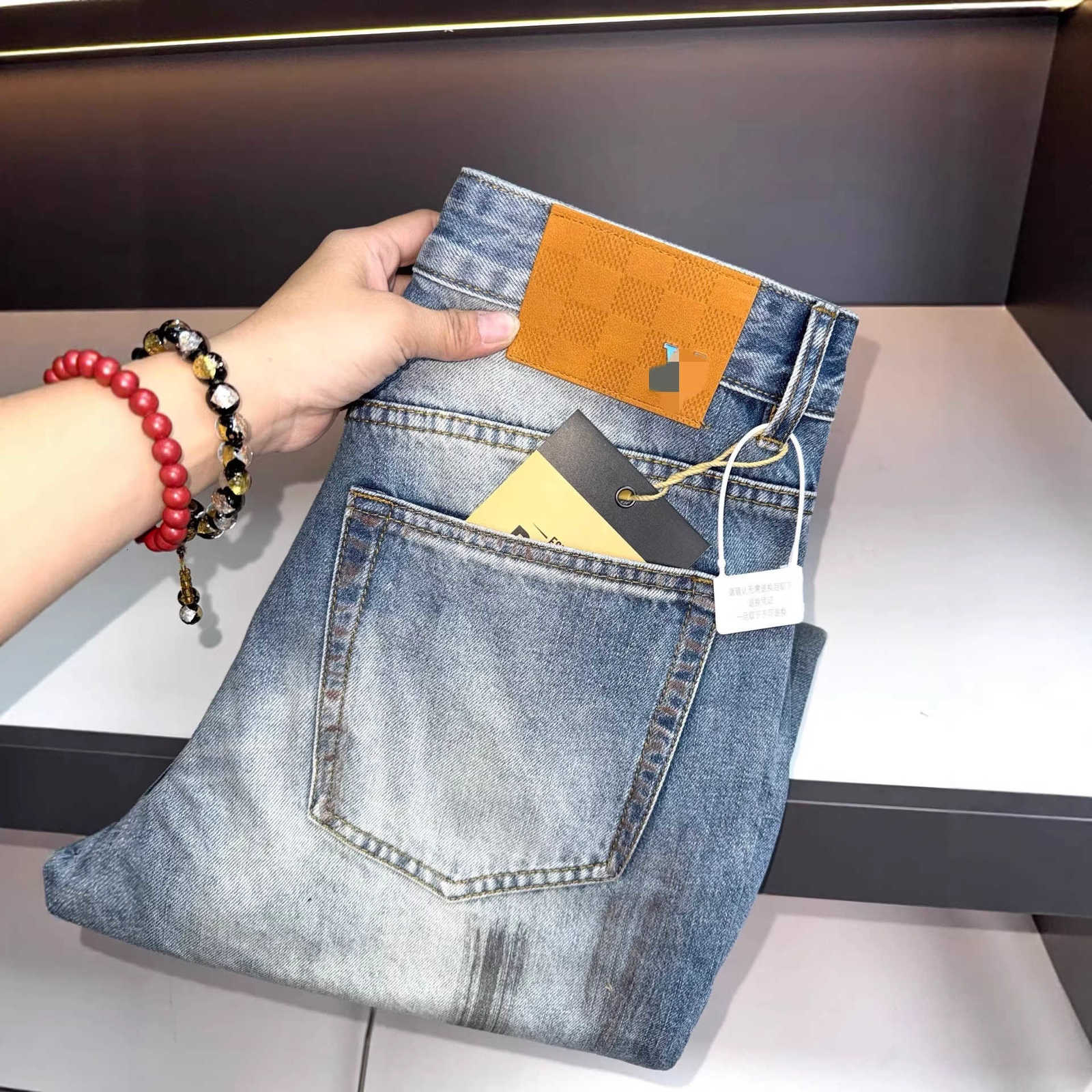 Men's Jeans designer Mud-yellow spring/summer high-end European-style men jeans, loose straight-leg, stretchy, vintage wash, casual long pants
