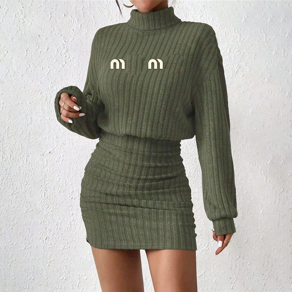Fitted Dresses Womens Designer Fashion Sexy Knitted Dress Embroidery Elastic Polo Casual Dresses Skirt Casual Slim Fit Slim Sexy Hip Hugging skirt D