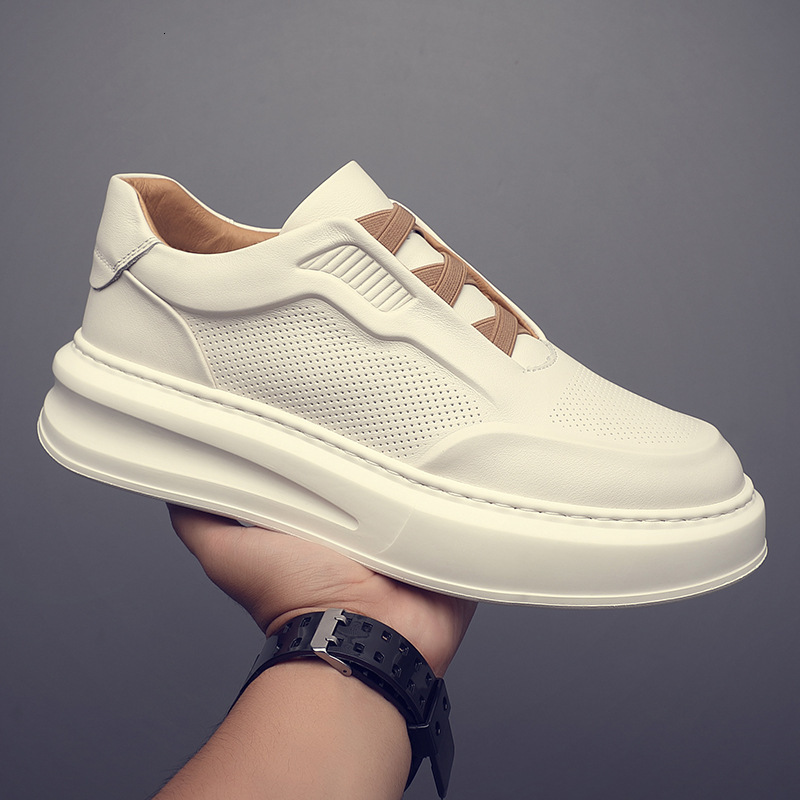First Layer Cowhide New Genuine Leather White Sneakers for Men, Mesh Breathable Versatile Casual Shoes, Low-top Sports Shoes, Men's Skate Shoes