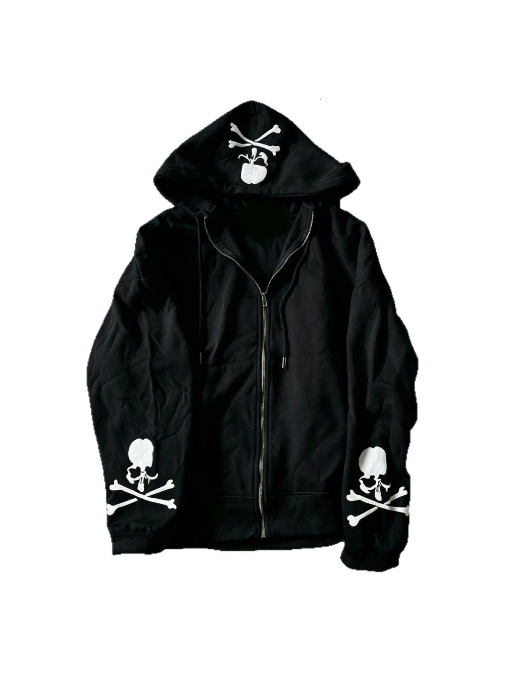 Autumn and Winter Retro punk Zipper Hooded Sweatshirt Unisex Skull Cross Bone embroidery Pattern Gothic Street Trend Jacket 261016