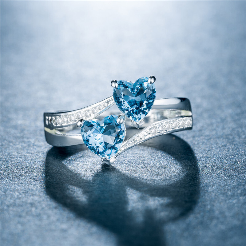 European And American Wish Hot-Selling Women's Zircon Double Heart-Shaped Gemstone, Platinum-Plated Copper Ring, Jewelry Wholesale