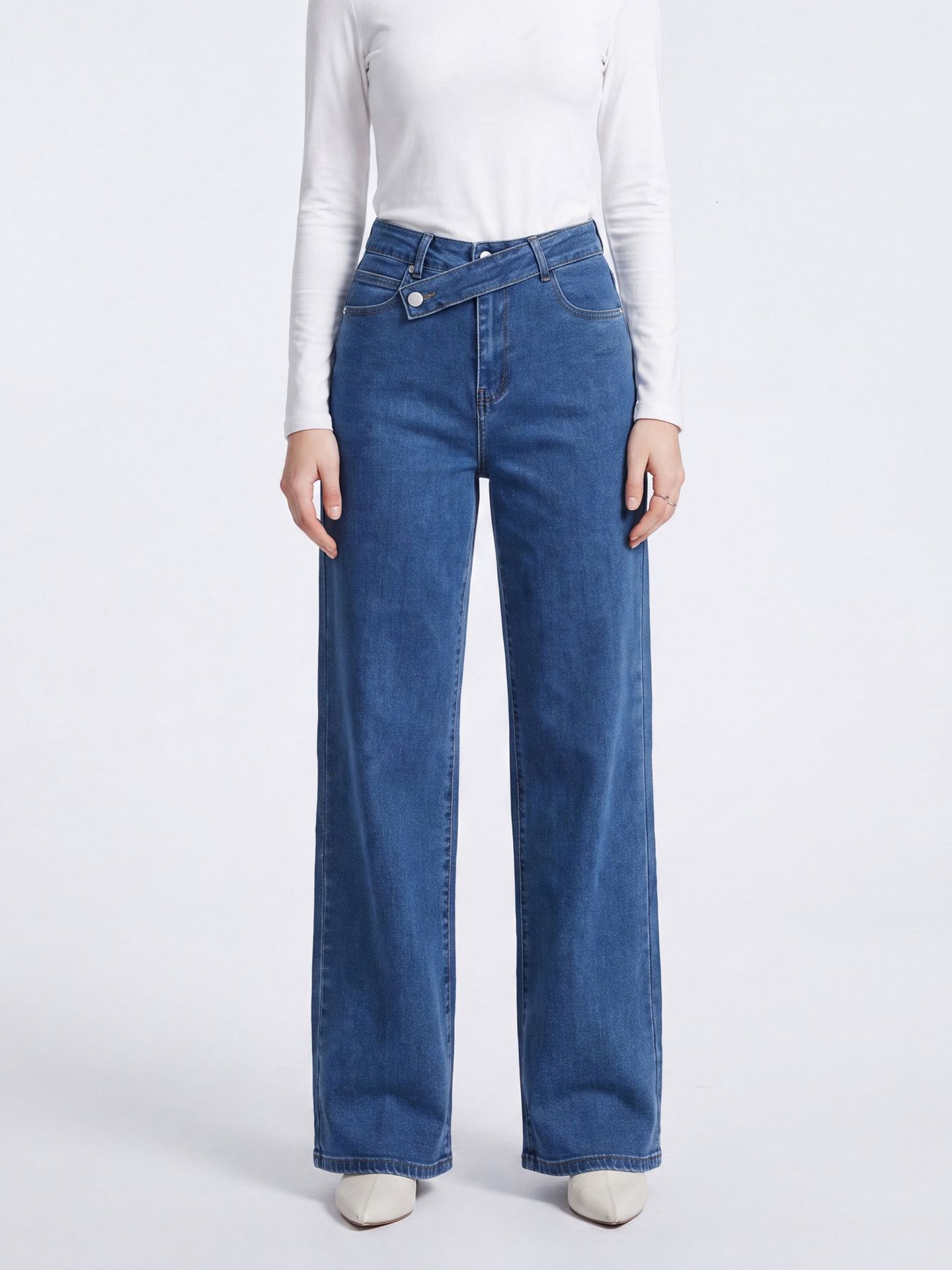Women Wide Leg Straight Cut Jeans Elastic Loose Fit Denim Pants European American Style Autumn New Casual Street Style Daily Wear Versatile Long Tro