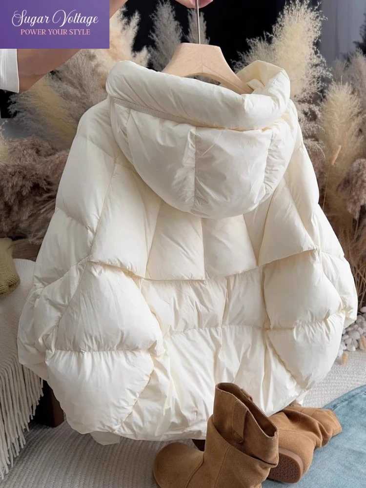 Women's Down Parkas Fashion Casual Coat Women Winter Korean Style White Short Hooded Puffer Jacket Zipper Thick Warm Quilted Loose Fit Chic Out