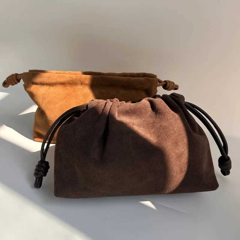 Evening Bags New Fashion Matte Drawstring Cloud Bag Fashion Single Shoulder Crossbody Bag Suede Cowhide Square Bag For Women H261016