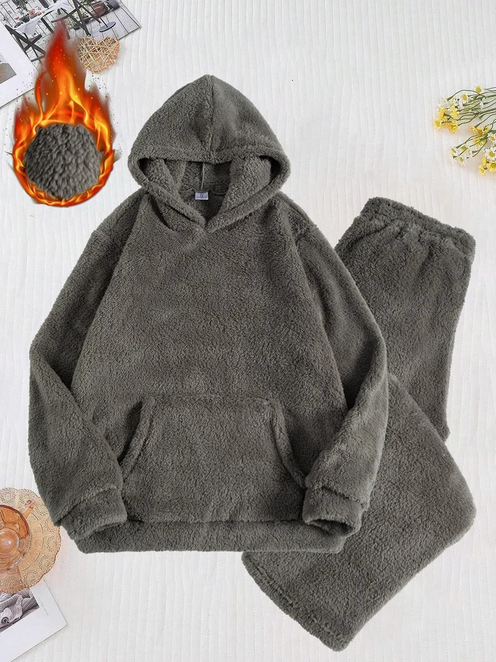 Mens Autumn Winter Fleece Lined Hoodie And Casual Pants TwoPiece Set Warm Comfortable Clothing Ensemble 261016