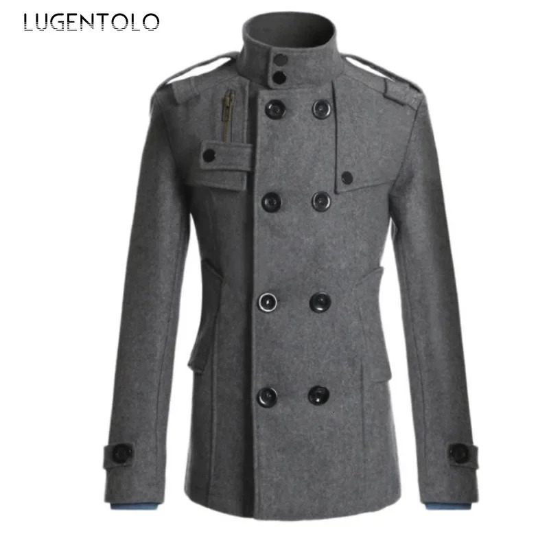 Men Casual Jacket Fall-Winter Outdoor Warm Windbreaker Fashion Lapel Double Breasted Gentleman Coat Daily Versatile Clothing 261015