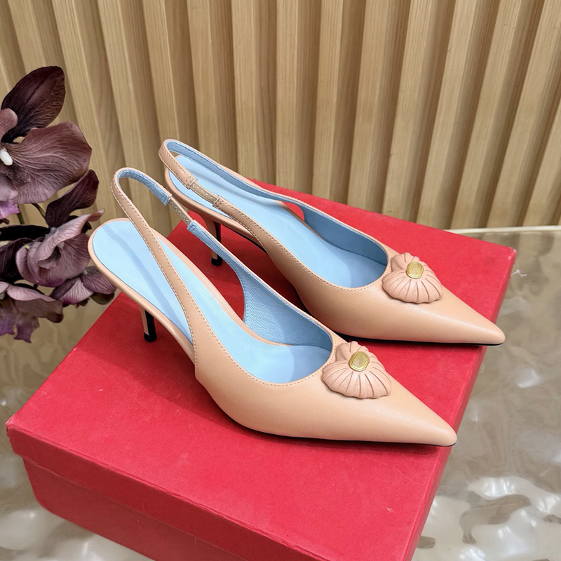 Sandales vides à dos pointu pour femmes de 75 mm avec décoration en forme de cœur en cuir véritable, robe élégante à bretelles arrière, talons ha
