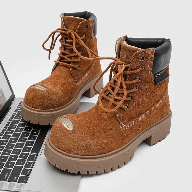 Boots Men High Top Boots High Quality Suede Leather Shoes Fashion Outdoor Sneakers Men Lace Up Non-Slip Ankle Boots Hiking Shoes Q261015