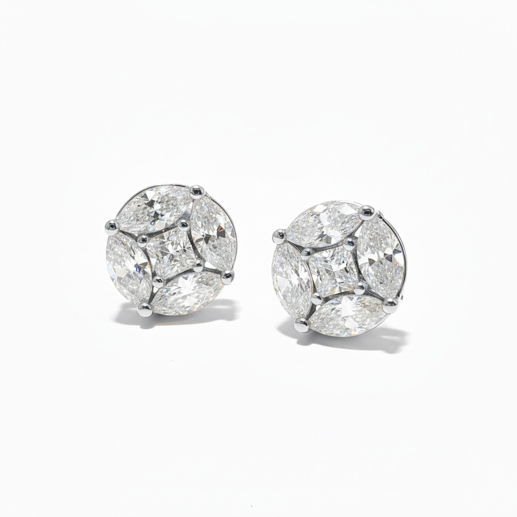 Cross-border exclusive Ins-style olive-shaped princess-cut diamond moissanite four prong-set earrings S925 sterling silver