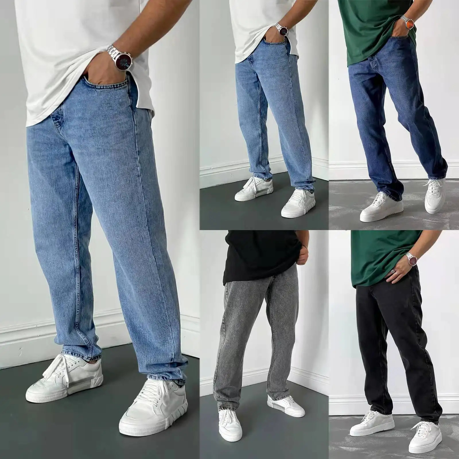 Business Mens Jeans Casual Straight Stretch Fashion Classic Blue Black Work Denim Trousers Male Clothing S3XL 261017